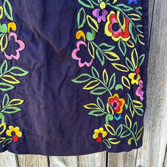 Moulinette Soeurs Floral Embroidered Linen Pencil Skirt Blue 2 - Picture 7 of 15